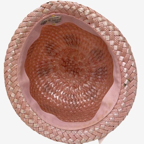 Vintage 60s Raffia Hat Satin Band Bow Silk Floral Net Covered‎ Cloche Grannycore - Picture 9 of 9